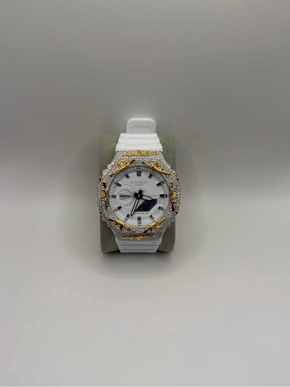 G-Shock White Sport Watch with Gold & Silver Accent Bezel